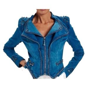 Lookbook Store Jacket Fitted Studded Denim Jacket Size US 2